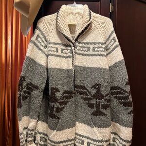 Vintage Gray and Cream Eagle Cardigan